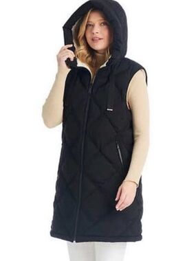 Koolaburra by UGG Reversible Sherpa Quilted Long Hooded Vest Black XL